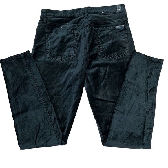 7 FOR ALL MANKIND SFAM Velour Velvet Dark Teal Ankle Cropped Stretchy Skinny Jea - Picture 2 of 8
